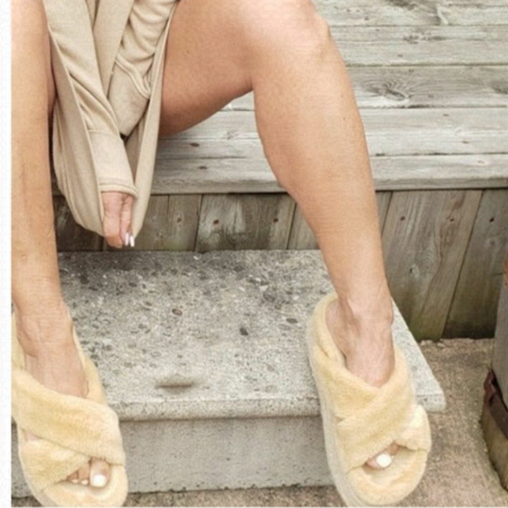 JEFFREY Campbell 60MM Faux Fur Platform Slide Sandal EU 38 Camel